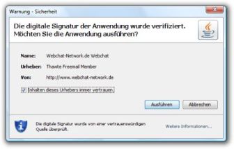 Hinweis auf signiertes Applet